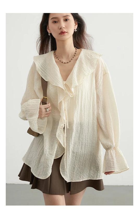 Shirt Loose Casual Ruffled Edges