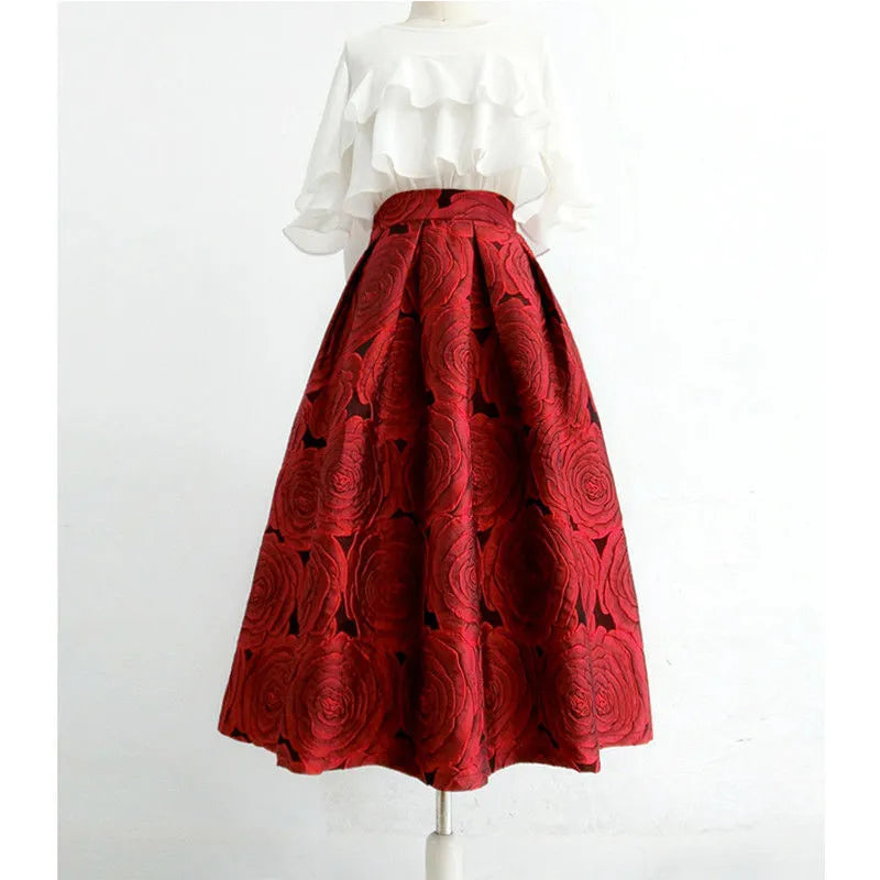 Retro Floral High-waist Long Skirt