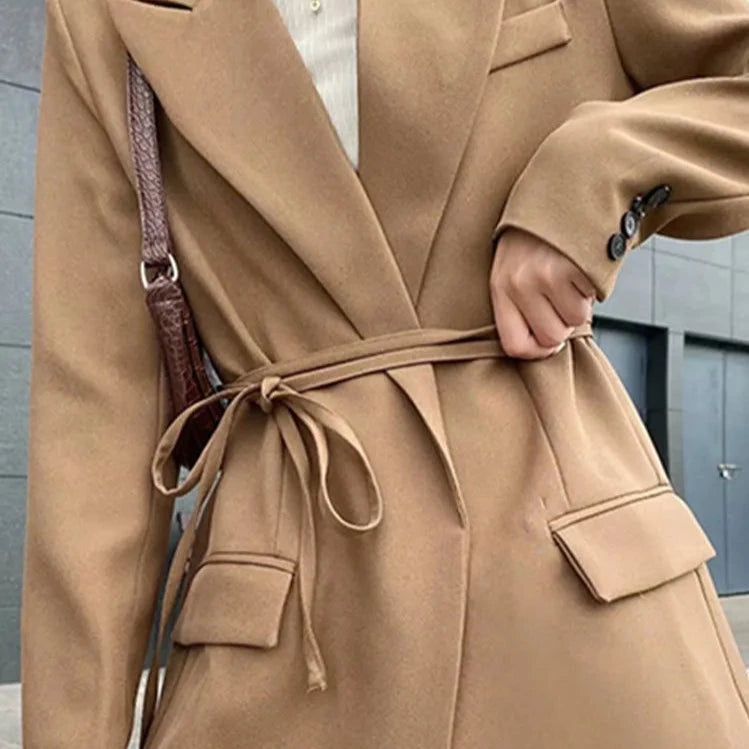 Tied Wrap Blazers Coat Vintage Long Sleeve